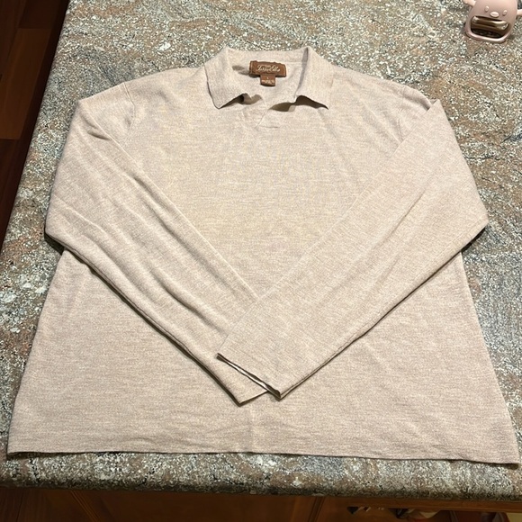Tasso Elba Spa 100% Merino Wool Pullover Sweater Size L Neutral Tan Minimalist - Picture 1 of 7